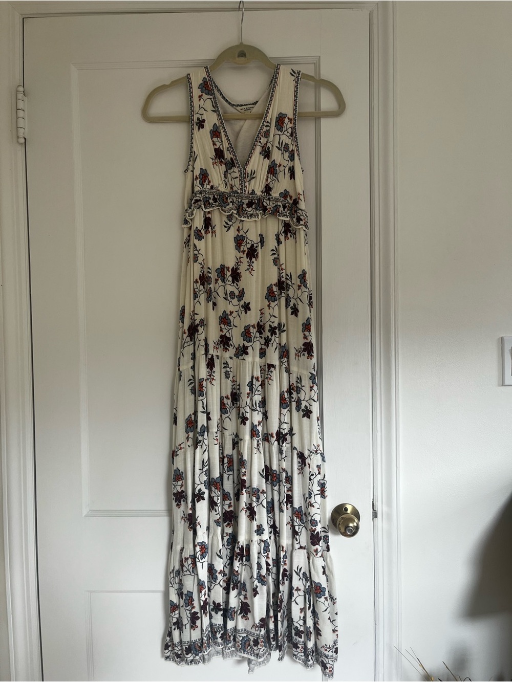 Max Studio Cream Floral V-Neck Tiered Maxi Dress